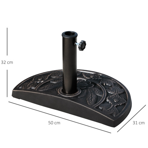 Outsunny 9kg Resin Parasol Base, Half Round Umbrella Stand with Floral Design for Garden, Outdoor, Suitable Umbrella Rod: Φ3.8cm, Φ4.8cm, Bronze Tone