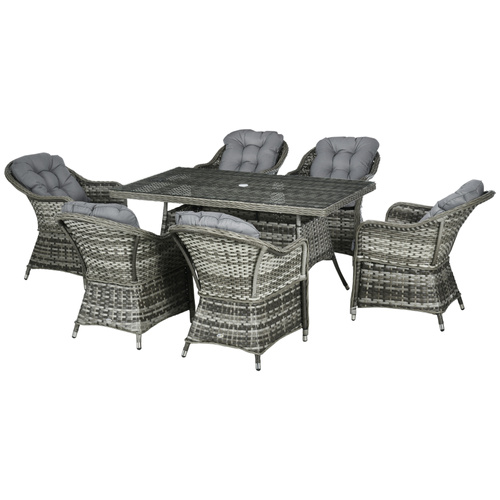 Outsunny Seven-Piece Rattan Dining Set - Grey