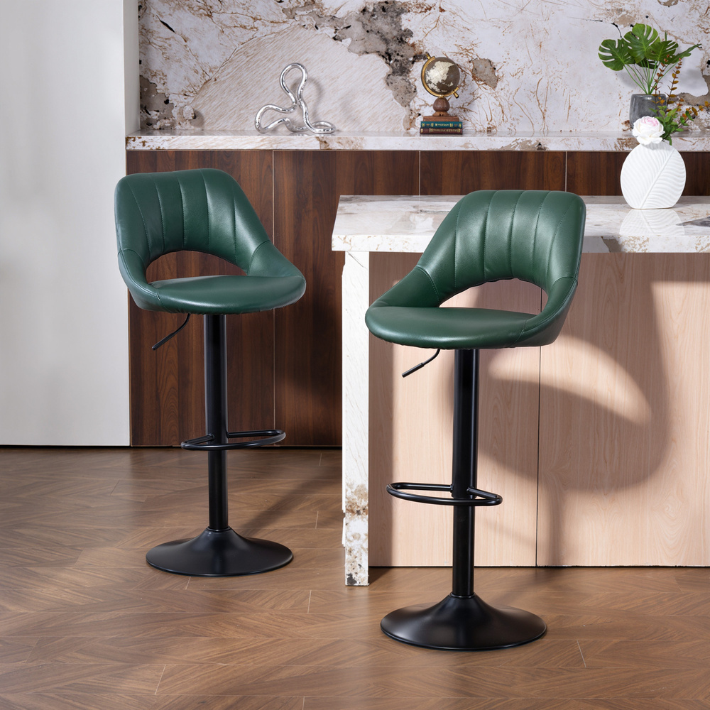 HOMCOM Set of Two Faux Leather Bar Stools - Dark Green