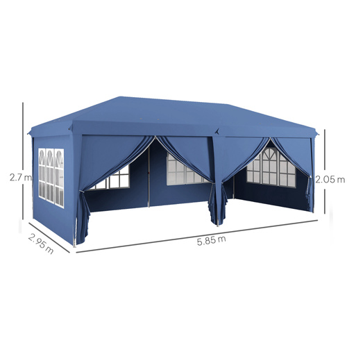 Outsunny 3 x 6m Pop-Up Gazebo, with Curtain Walls and Windows - Blue