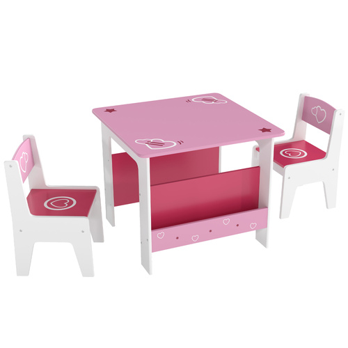 AIYAPLAY 3 Pieces Kids Table and Chair Set, Toddler Activity Table with Bookshelves, for Living Room, Nursery, Playroom, Pink