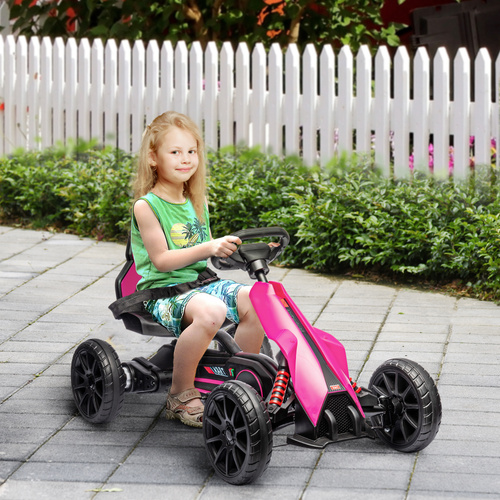 HOMCOM 12V Electric Go-Kart for Kids, Ride-On Racing Go-Kart, with Forward and Reversing Functions, for Ages 3-8 Years - Pink