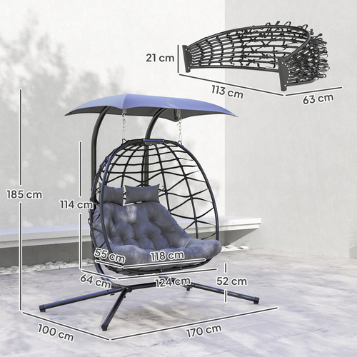 Outsunny Two-Seater Rattan Egg Chair - Black