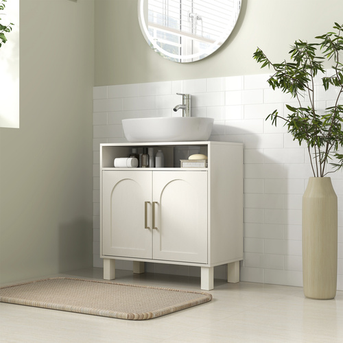 HOMCOM Under Sink Cabinet for Basin without Pedestal - Cream White