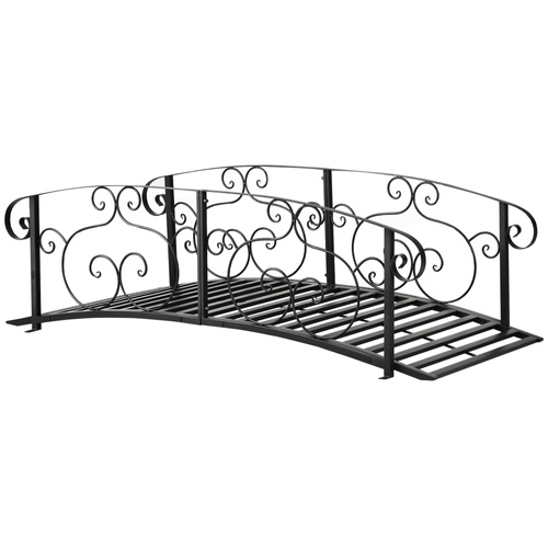 Outsunny 184cm Metal Arch Garden Garden Bridge, Safety Siderails, Arc Footbridge for Garden Creek, Stream, Pond, Black
