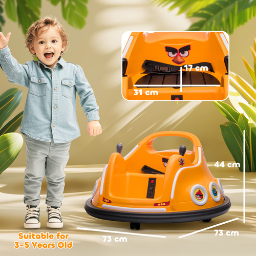 AIYAPLAY Angry Bird Licensed Waltzer Car, 12V Kids Bumper Car w/ Joysticks, Remote, Music LED Lights, Orange