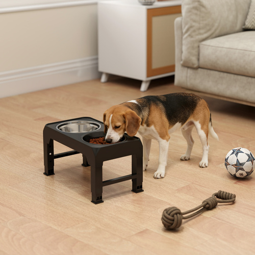 PawHut Raised Dog Bowl, Foldable Elevated Dog bowls with Slow Feeder, 4 Adjustable Heights, for Small Medium Large Breeds