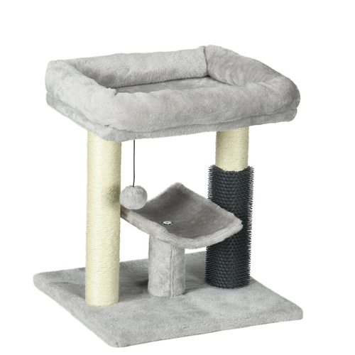 PawHut 48cm Cat Tree with Scratching Posts, Bed, Perch, Self Groomer, Toy - Grey