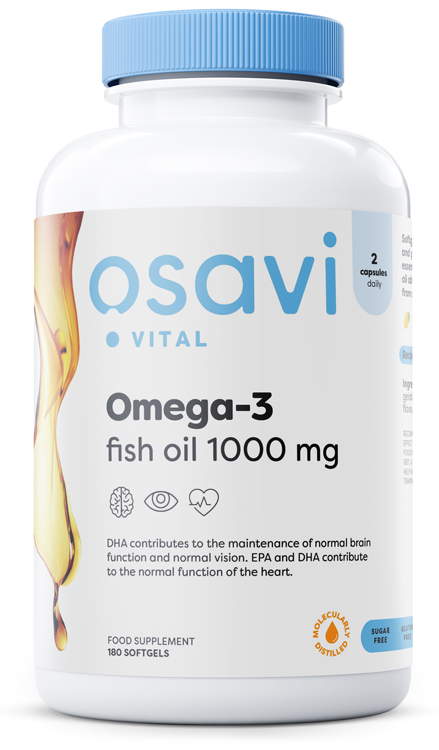 Osavi Omega-3 Fish Oil Destylacja Molekularna 1000mg Cytryna Zdrowie Organizmu 180 Kapsułek