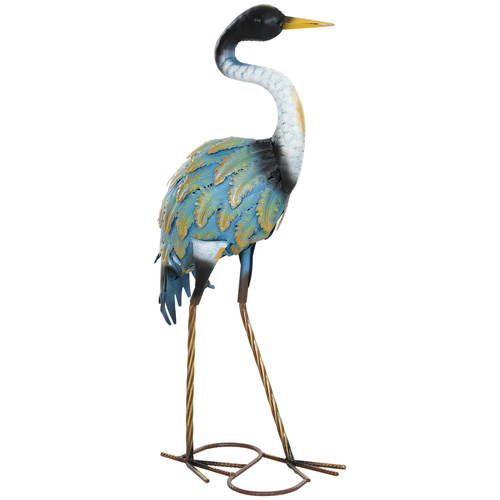 Outsunny Heron Garden Statue, Standing Garden Ornament, Metal Garden Gift with Stakes, 28 x 17 x 63 cm, Multi-Colour