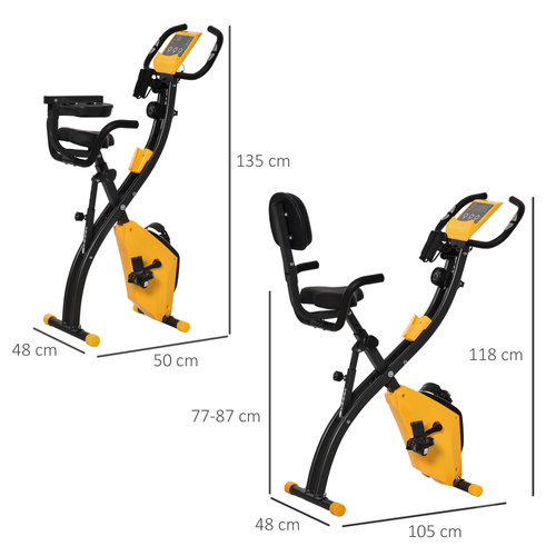 HOMCOM 2-in-1 Folding Exercise Bike with 8-Level Magnetic Resistance, Arm Resistance Band, Pulse Sensor, Yellow