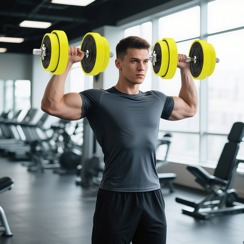 HOMCOM 20KGS 2-In-1 Dumbbell & Barbell Adjustable Set Strength Muscle Exercise Fitness Plate Bar Clamp Rod Home Gym Sports Area, Yellow