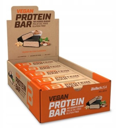 BioTechUSA Wegański Baton Proteinowy Masło Orzechowe Roślinna Przekąska dla Wegan i Sportowców 20x50g