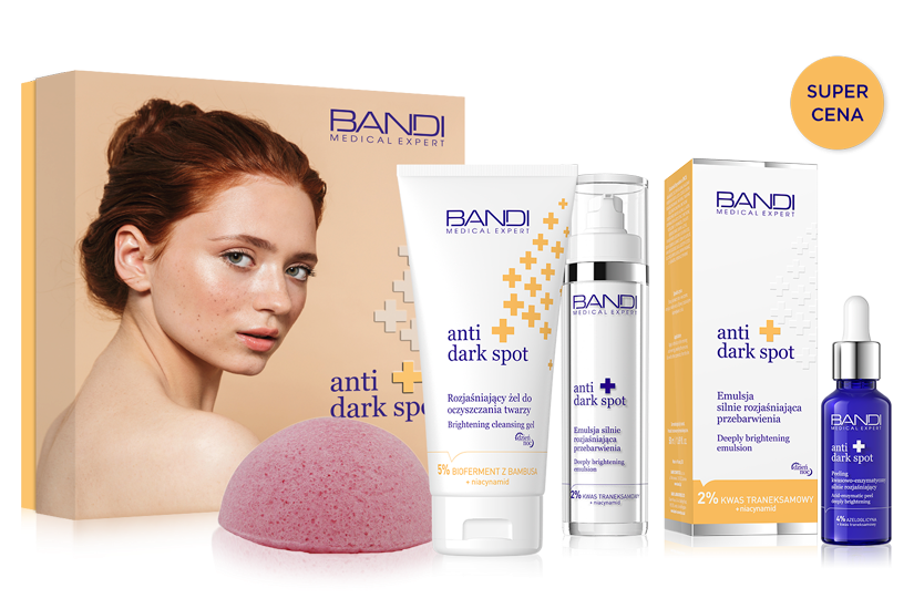Bandi Anti Dark Spot Zestaw Żel Peeling Emulsja i Gąbka do Cery z Przebarwieniami 150x30x50ml
