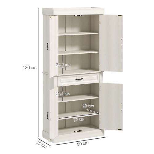 HOMCOM Tall Kitchen Cupboard, Kitchen Pantry Cabinet with Drawer, Shelves, Cream White
