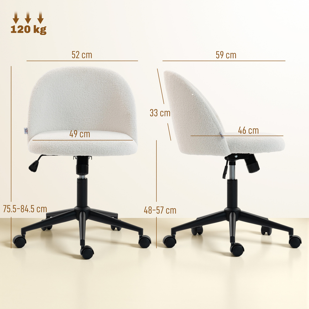 HOMCOM Teddy Fleece Office Chair with Wheels - Cream White
