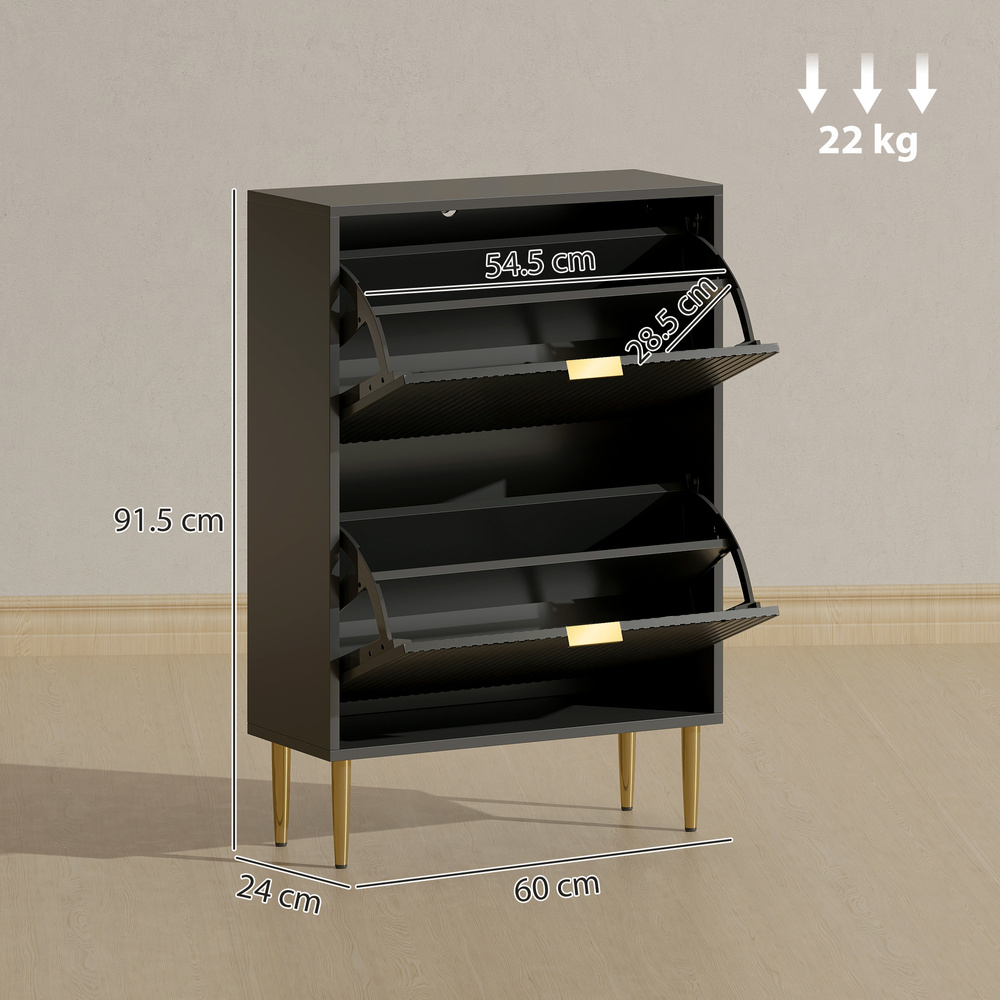 HOMCOM Elegant Two-Drawer Shoe Cabinet - Black