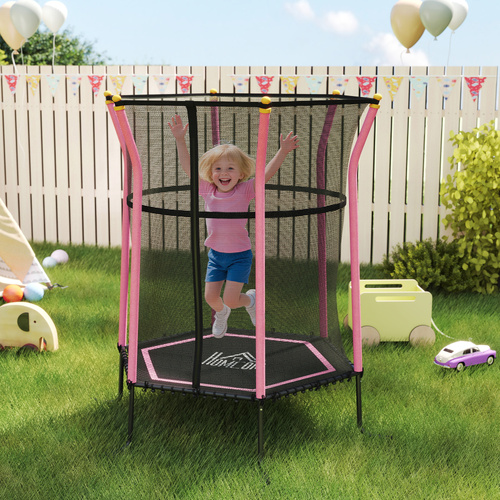 HOMCOM Kids Trampoline Mini Bouncer with Enclosure Safety Net For Ages 3-10 Years - Pink
