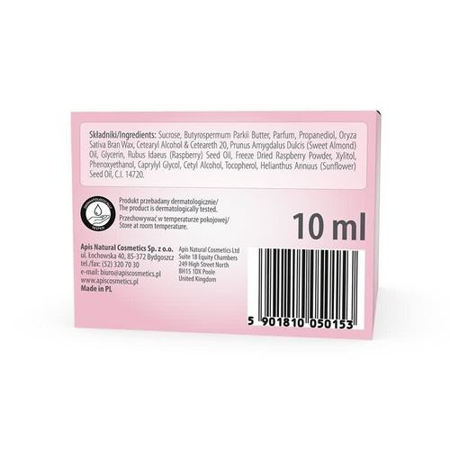 Apis Raspberry Lips Cukrowy Peeling do Ust z Masłem Shea i Olejem Migdałowym 10ml
