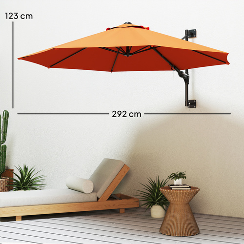 Outsunny 3(m) Wall-Mounted Parasol Shade, with Handle - Orange