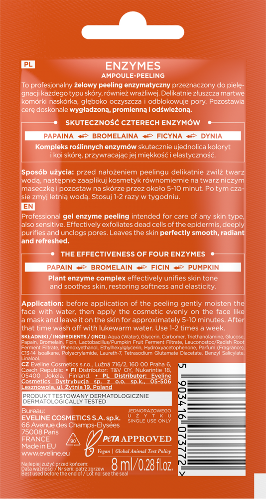 Eveline Face Therapy Professional Ampułka-Peeling Żelowy Enzymatyczny 8ml
