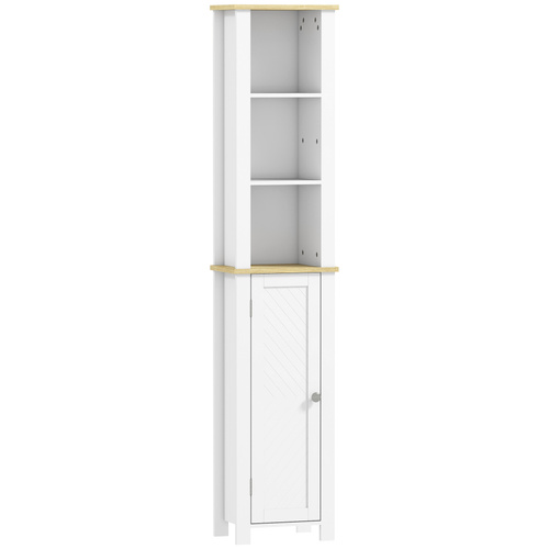 kleankin Slim Bathroom Storage Unit with Open Compartment, Bathroom Storage Cabinet with Adjustable Shelf, 34 x 23 x 165 cm, White