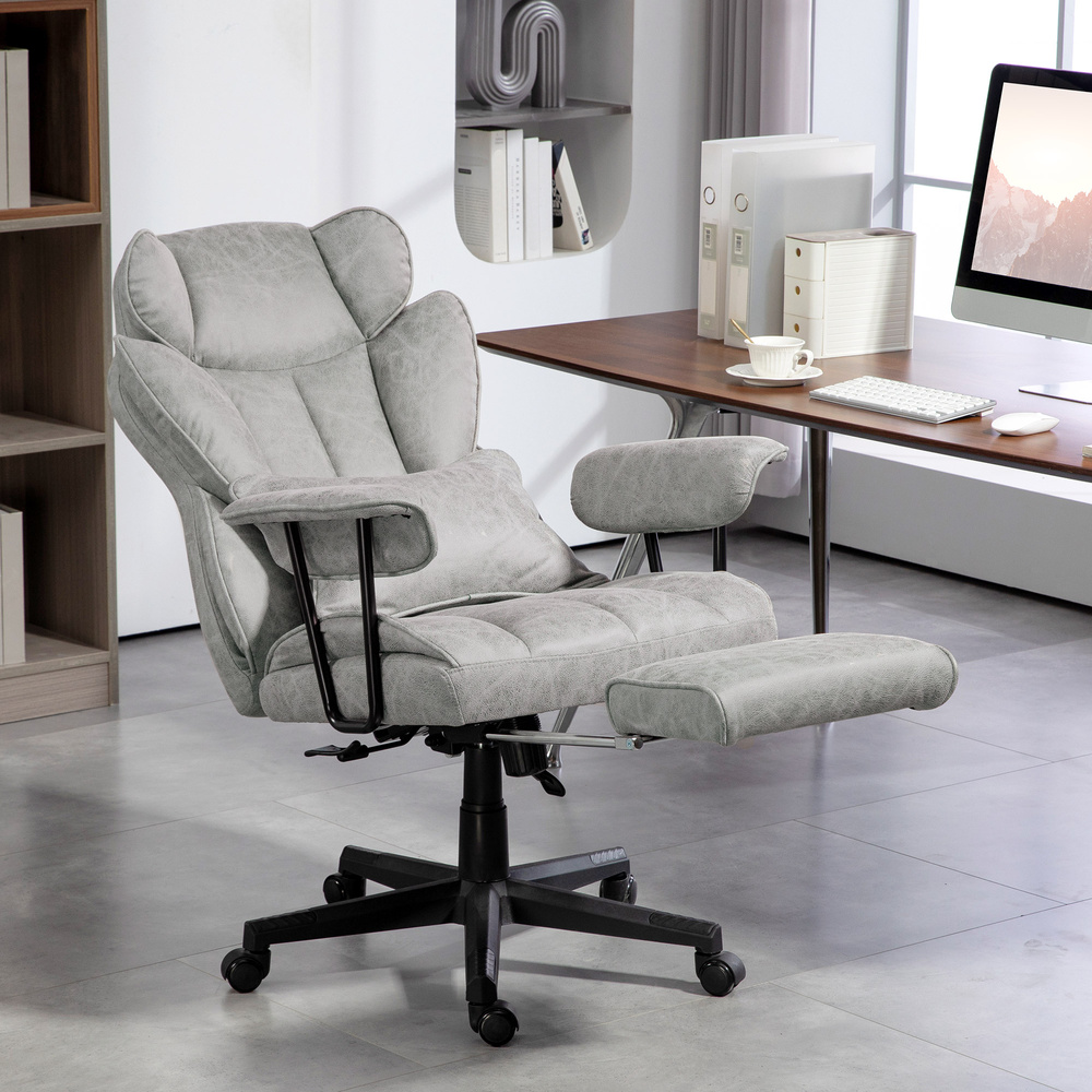 HOMCOM Executive Office Chair, Ergonomic Desk Chair with Foot Rest, Lumbar Support, Reclining Function and Wide Seat, Grey