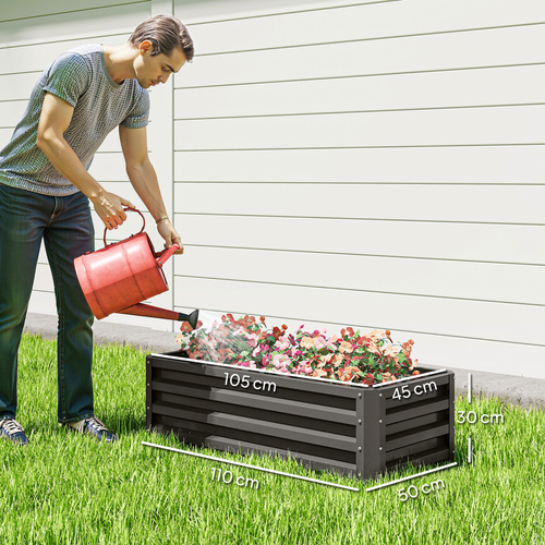 Outsunny Set of Two 110 x 50cm Steel Planter Boxes -  Dark Grey