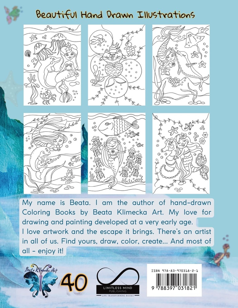 Joanna Sosnówka Beata Klimecka - Mermaid Coloring Book for Children Aged 4-8 Hand Drawn by the Artist English Edition
