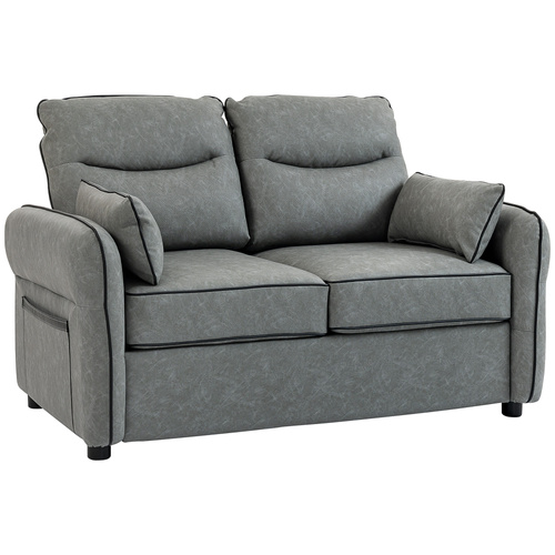 HOMCOM 2 Seater Sofa, Faux Leather Loveseat - Grey