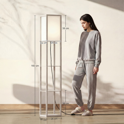 HOMCOM 3-Tier Floor Lamp, Floor Light with Storage Shelf, Reading Standing Lamp with Acrylic Shade for Living Room, Bedroom, Kitchen, Dining Room, Office, Dorm, 160cm, Oak