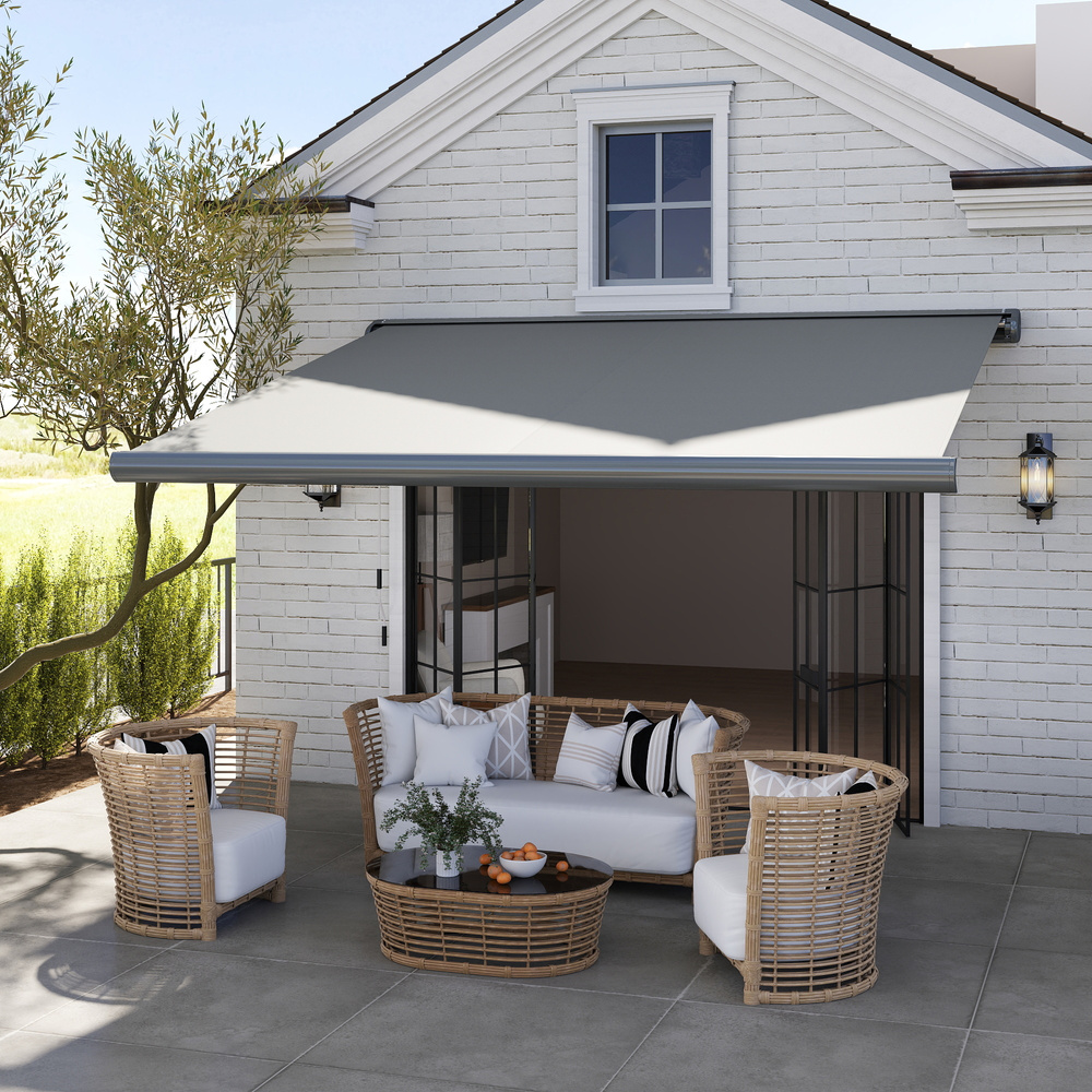 Outsunny Cassette Electric Manual Awning Door Window Retractable Canopy w/ R/C
