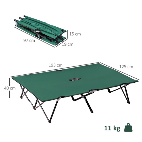 Outsunny Double Camping Cot Bed, with Bag - Green