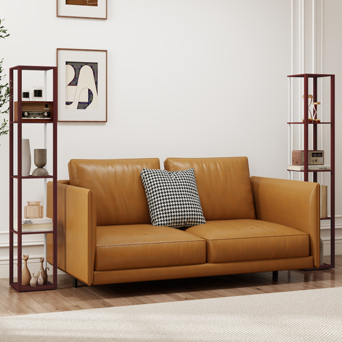 HOMCOM RGB LED Floor Lamp with Shelves, Modern Dimmable Standing Lamp with Remote Control, Adjustable Brightness & Speed for Living Room, Bedroom, Office, Brown