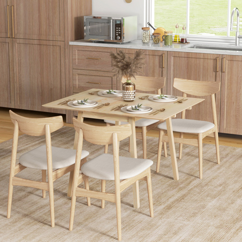 HOMCOM Solid Wood Folding Dining Table, Drop Leaf Table for 2-4 People, Natural Wood Finish