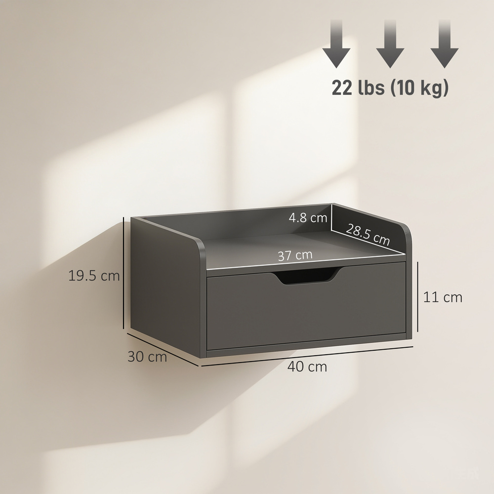 HOMCOM Floating Nightstands Set of 2, Wall Mounted Bedside Table with Drawer for Bedroom, Black