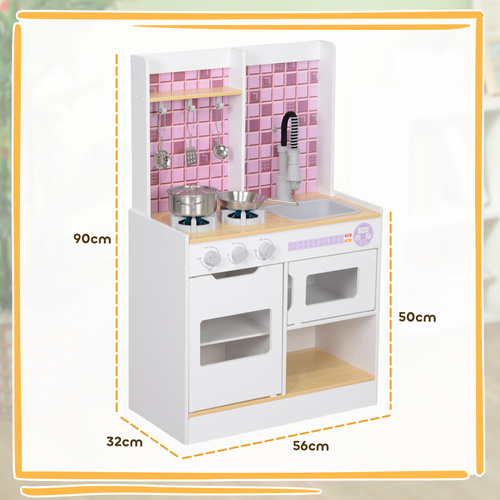 AIYAPLAY Kids Play Kitchen, Pretend Play Kitchen with Realistic Oven, Stove, Sink, Kitchen, Accessories, White