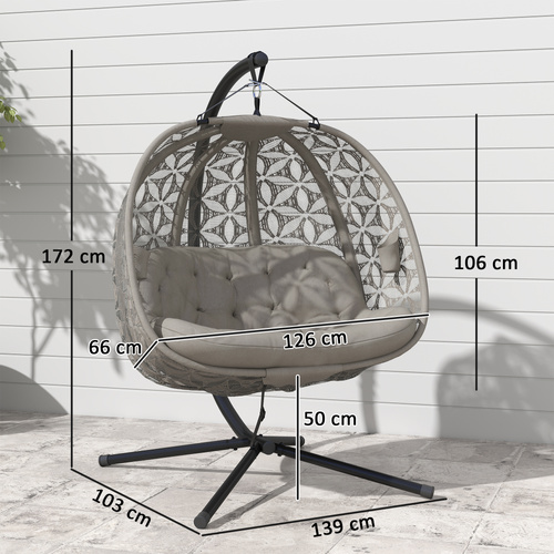 Outsunny Outdoor Double Hanging Chair with Cushion and Cup Holders, Sand Brown