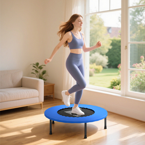 HOMCOM 32" Mini Fitness Trampoline Home Gym Yoga Exercise Rebounder Indoor Outdoor Jumper with Safety Pad, Support Up to 100 KG, Blue and Black