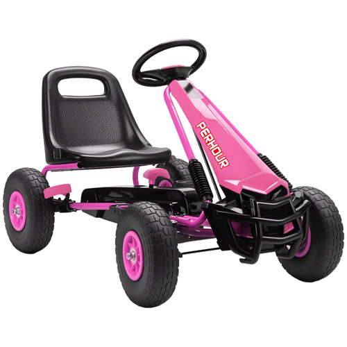 AIYAPLAY Kids Pedal Go Kart with Adjustable Seat, EVA Tyres, Manual Clutch, Brake, Go Kart for Kids 3-8 Years, Pink