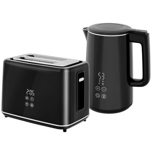 HOMCOM Polished Stainless Steel Kettle and Toaster Set - Black