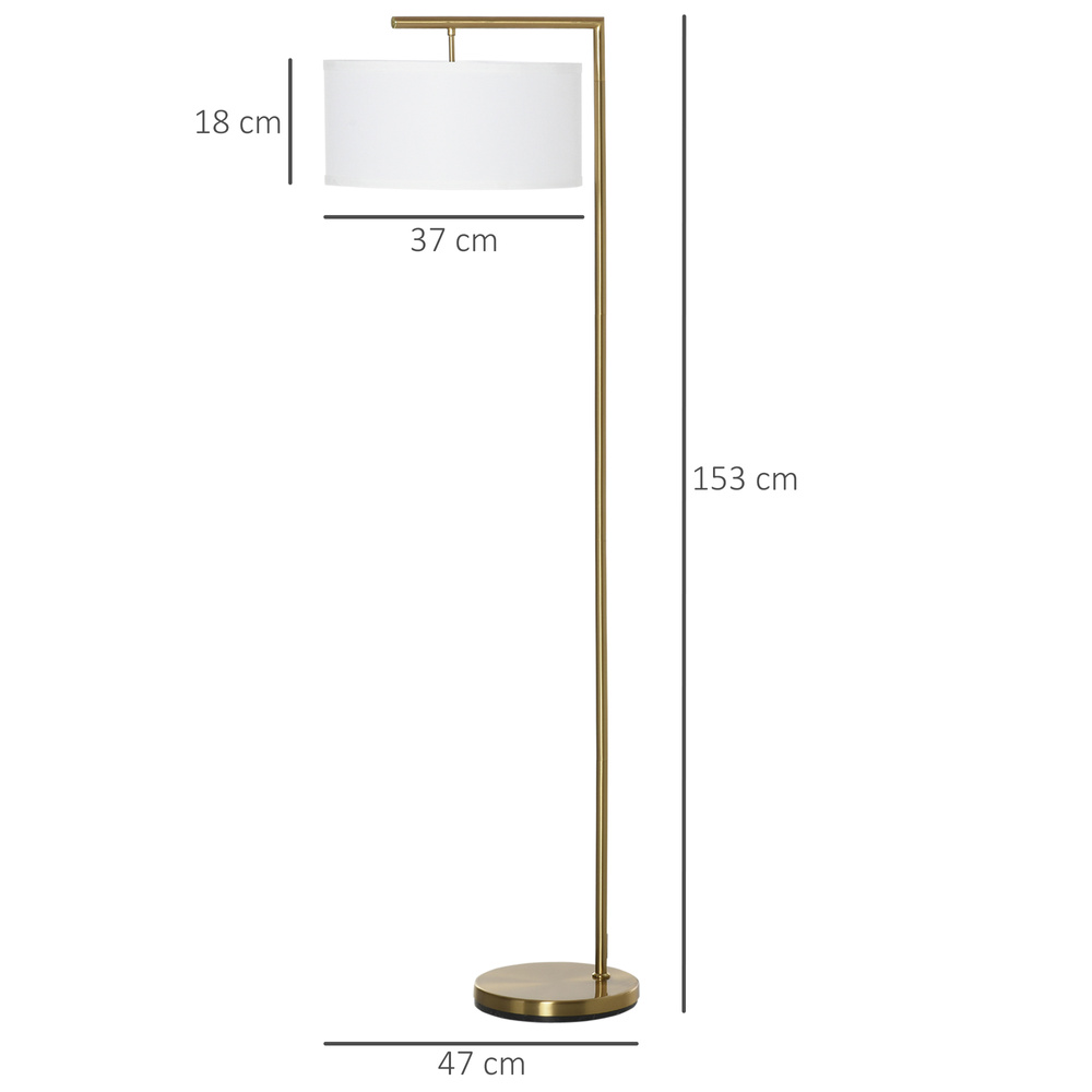 HOMCOM Floor Lamp, Modern Standing Lamp with Linen Lampshade, Round Base for Living Room, Bedroom, Dining Room, 153cm, Gold and White