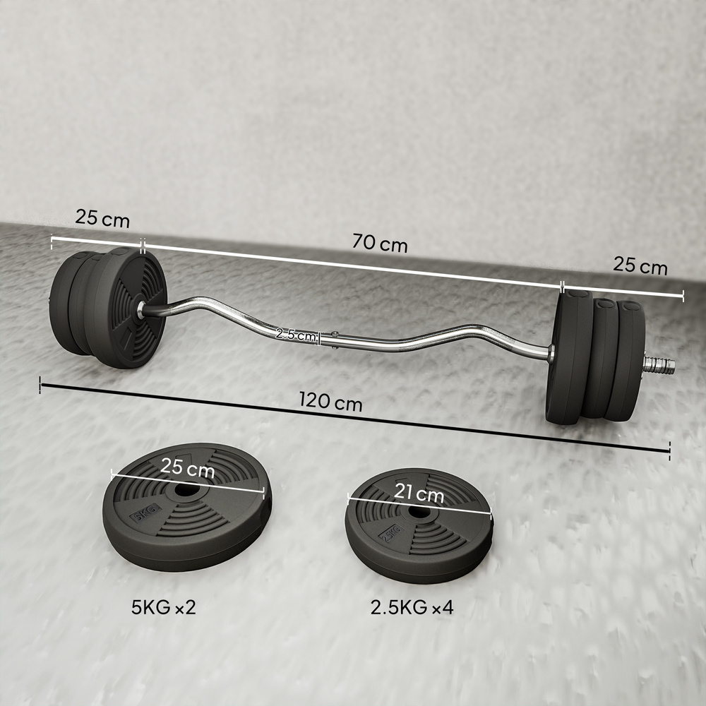 SPORTNOW 25kg Barbell Set, Adjustable Weights with Curl bar and Non-Slip Handle, for Women and Men Weight Lifting Training