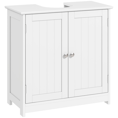 kleankin Under Sink Bathroom Cabinet, Freestanding Under Sink Cabinet with 2 Doors and Adjustable Shelf for Basin without or with Pedestal, White