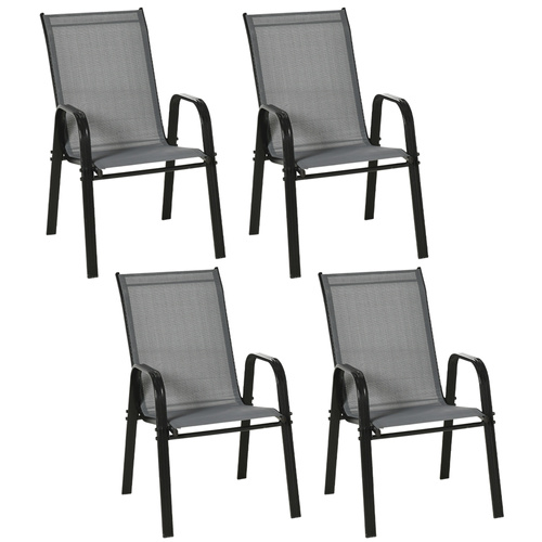 Outsunny Set of Four Stackable Mesh Seat Chairs - Dark Grey