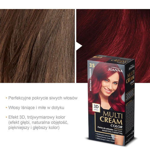 Joanna Multi Cream Trwały Intensywny Kolor Włosów Farba Pielęgnująca 35 Wiśniowa Czerwień 60x40x20g