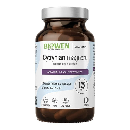 BIOWEN Cytrynian magnezu 825 mg z witaminą B6 (P-5-P) - 100 kapsułek