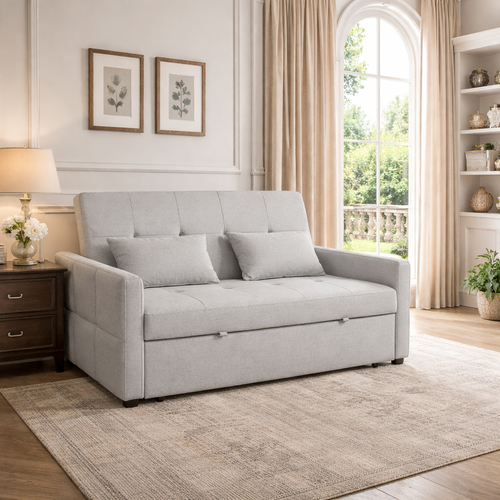 HOMCOM Three-Way Two-Seater Sofa Bed - Light Grey