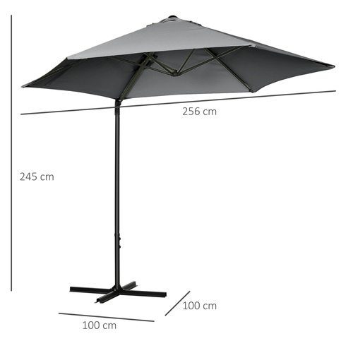 Outsunny 2.5M Garden Cantilever Parasol, Offset Roma Patio Umbrella Hanging Sun Shade Canopy Shelter with 360° Rotation and Cross Base, Dark Grey
