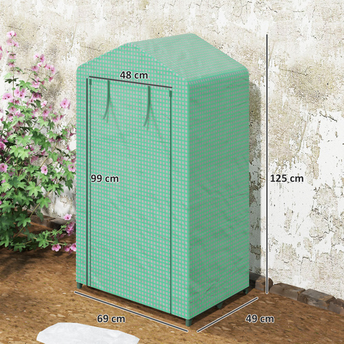 Outsunny 3 Tier Mini Greenhouse Portable Garden Grow House with Roll Up Door and Wire Shelves, 69 x 49 x 125 cm, Green